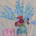 Masako Tachi - Kwiaty ostróżki w wazonie